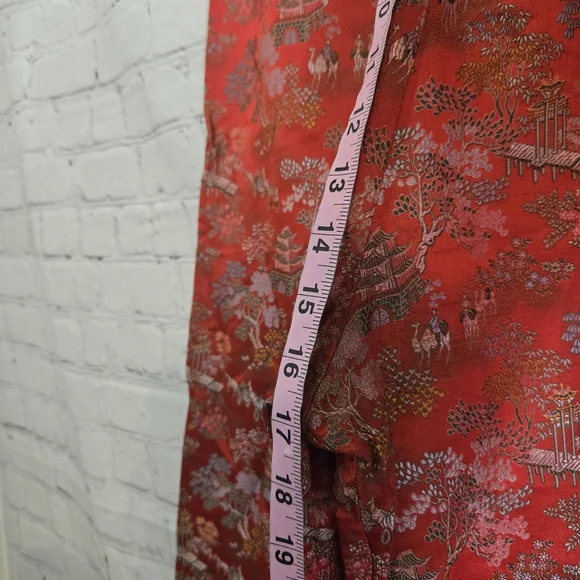 Vtg 40s? Traditional Chinese Brocade Wide Leg Silk Satin Pants Temple Lanscape